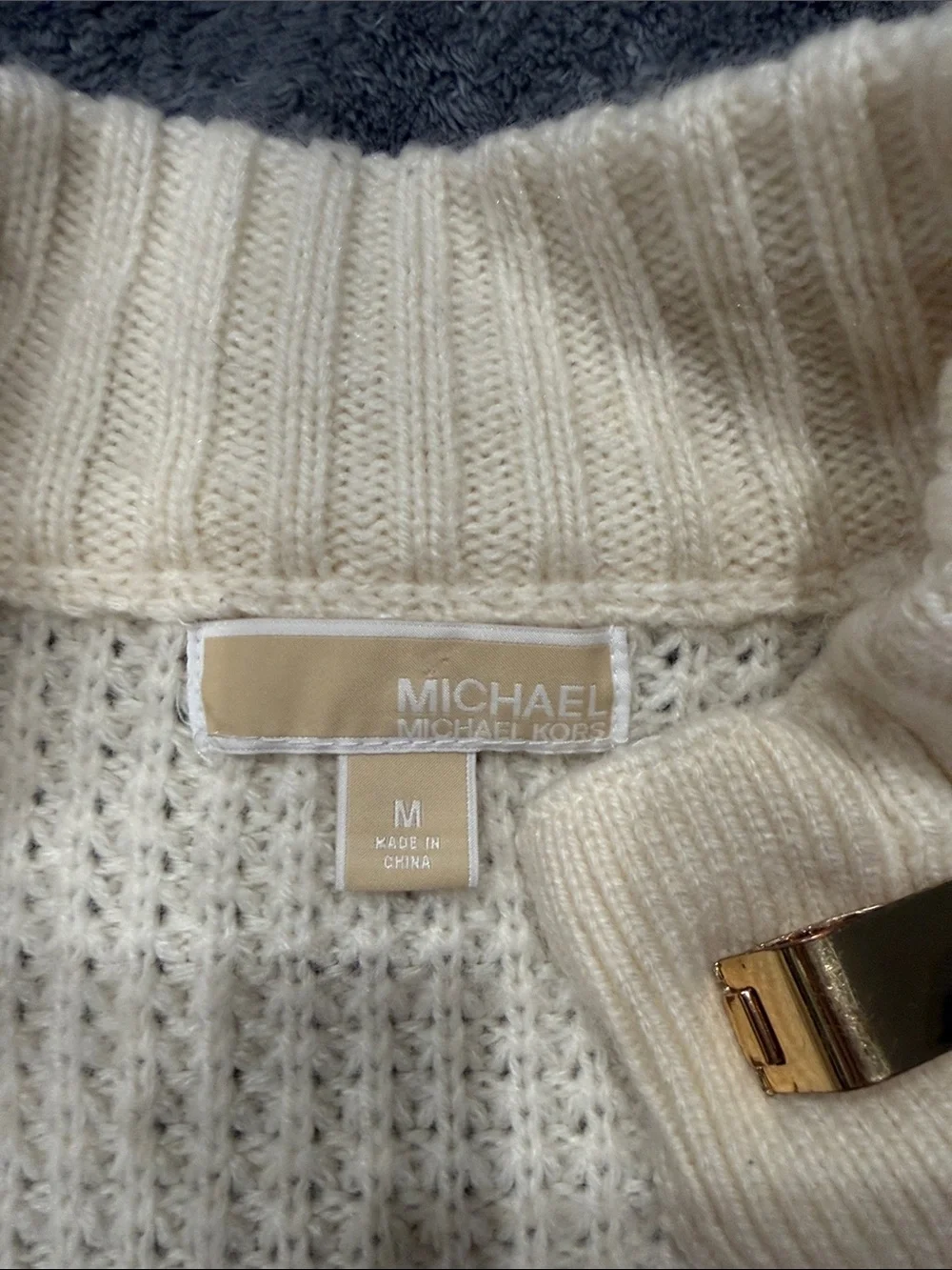 Michael Kors Cream Short-Sleeve Knit Cardigan with Gold Hardware